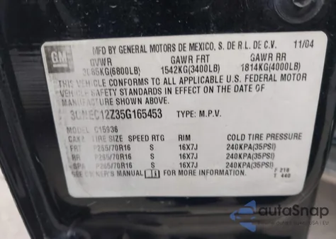 2005 Chevrolet Avalanche 1500 Ls из США, поврежденный, VIN 3GNEC12Z35G165453